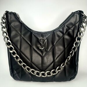 Steve Madden Black Quilted Hobo Bag Silver Chain Accent